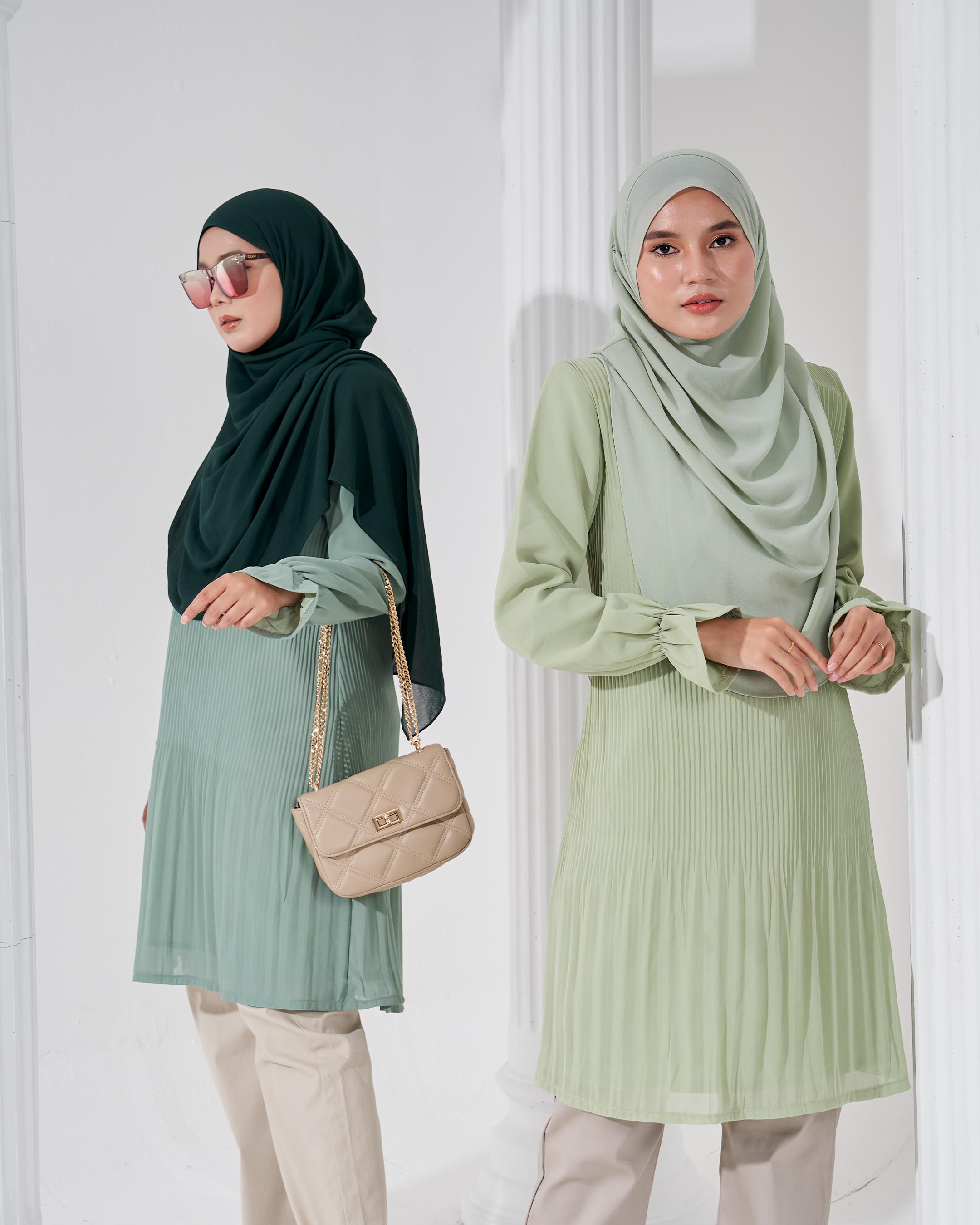 Blouse Pleated Heqira - Minty Teal