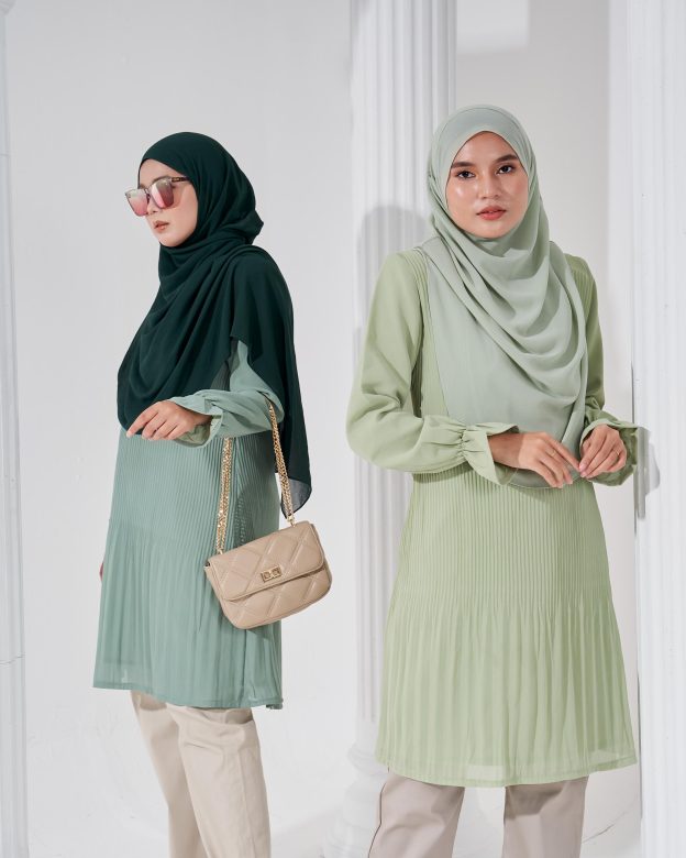 Blouse Pleated Heqira - Minty Teal