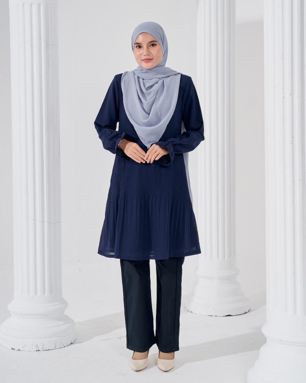 Blouse Pleated Heqira - Navy Blue