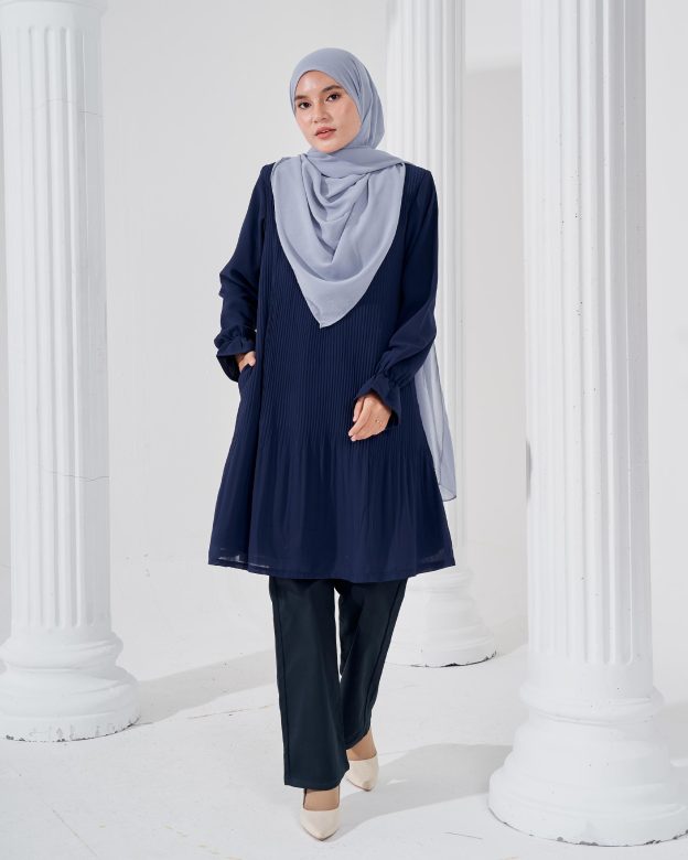 Blouse Pleated Heqira - Navy Blue