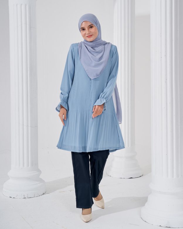 Blouse Pleated Heqira - Sky Blue