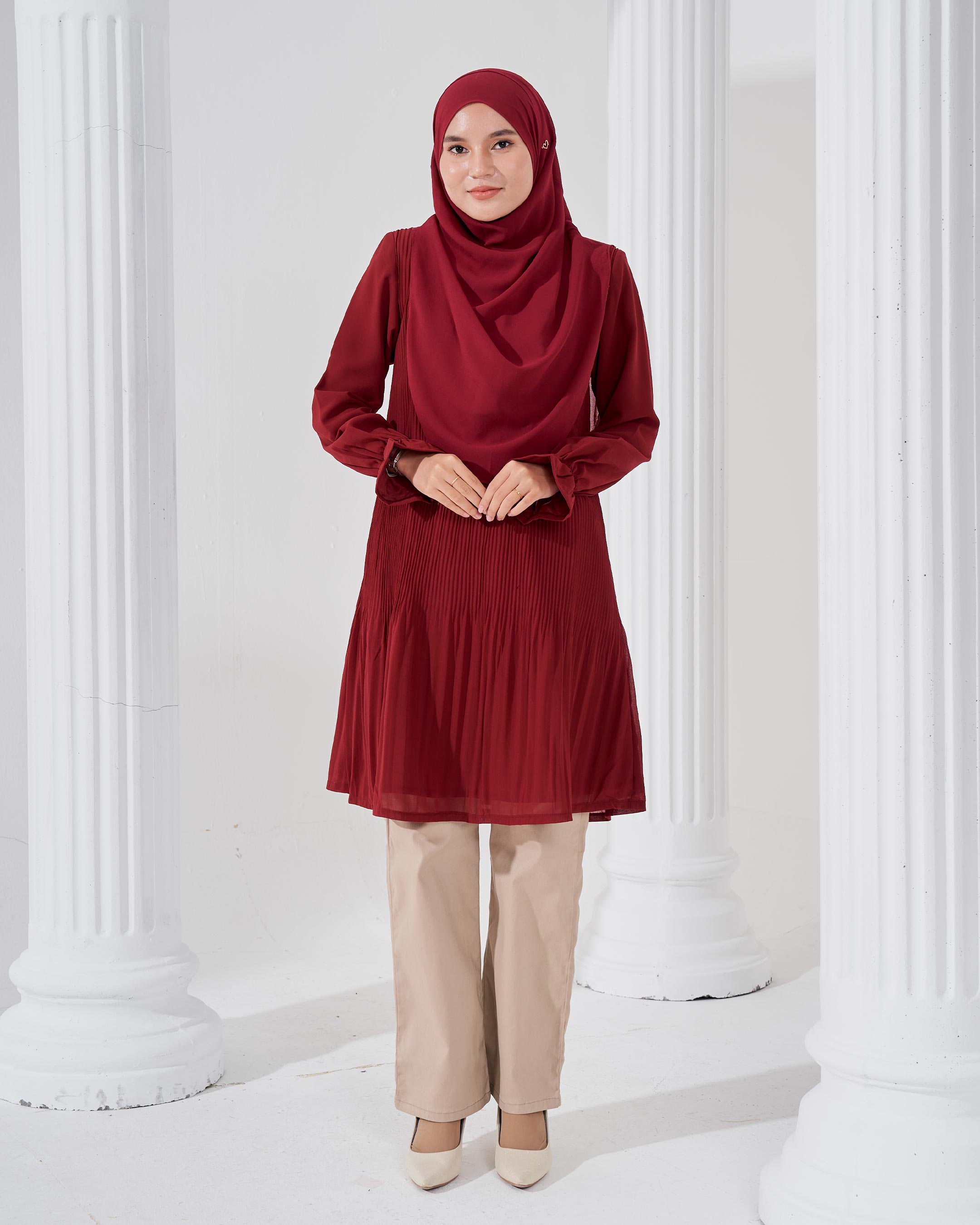 Blouse Pleated Heqira - Maroon Velvet