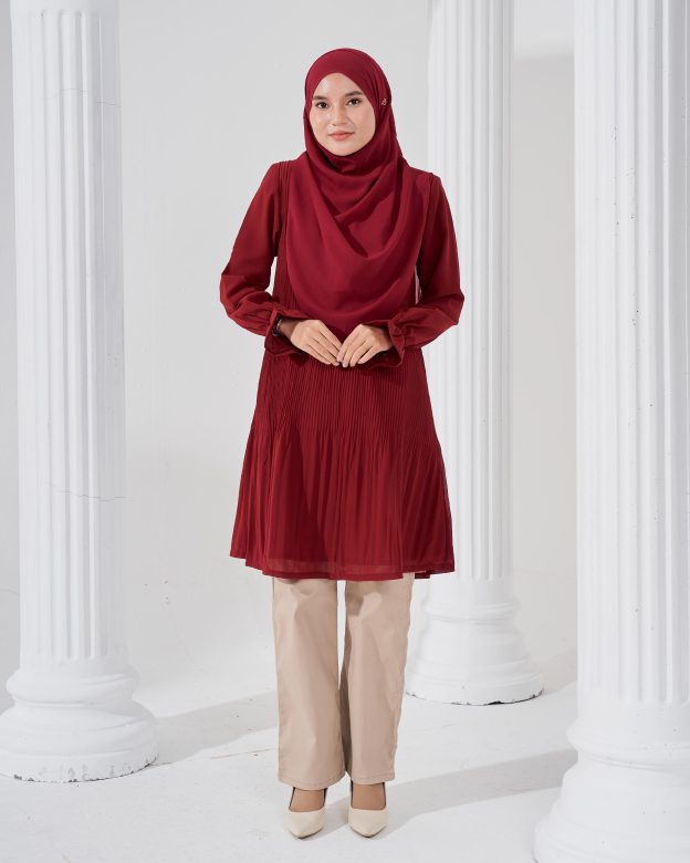 Blouse Pleated Heqira - Maroon Velvet