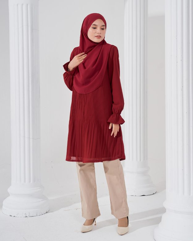 Blouse Pleated Heqira - Maroon Velvet