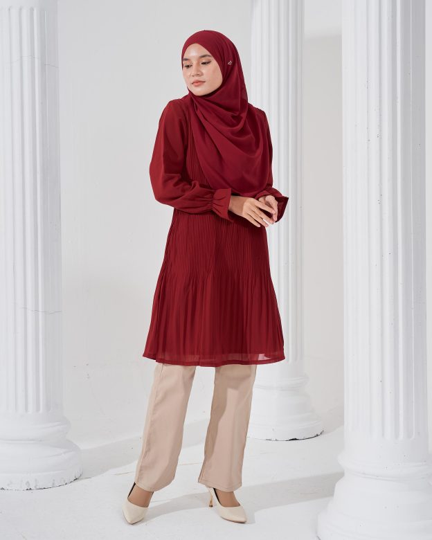 Blouse Pleated Heqira - Maroon Velvet