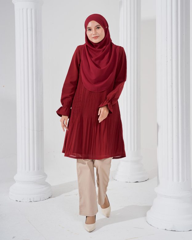 Blouse Pleated Heqira - Maroon Velvet