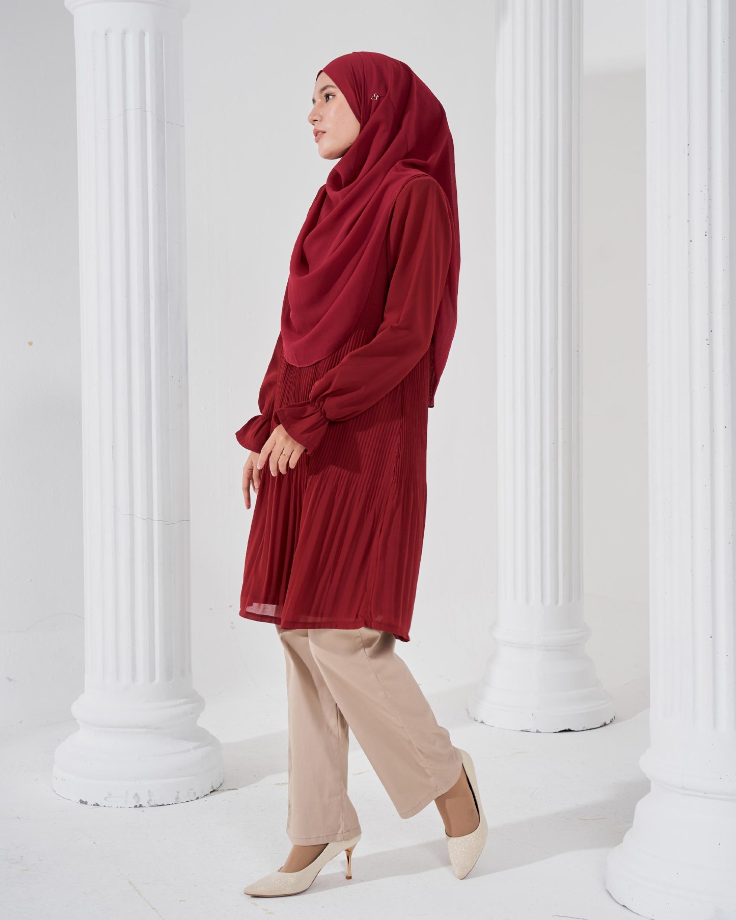 Blouse Pleated Heqira - Maroon Velvet