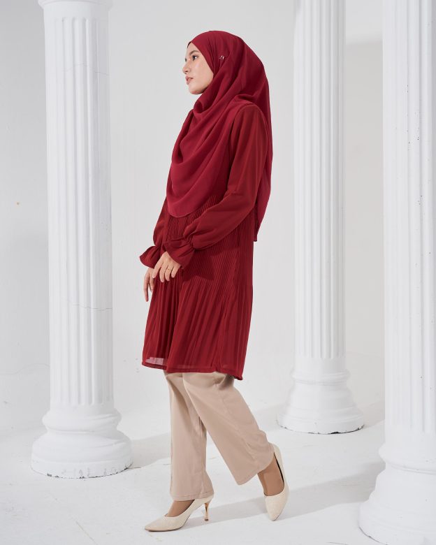 Blouse Pleated Heqira - Maroon Velvet
