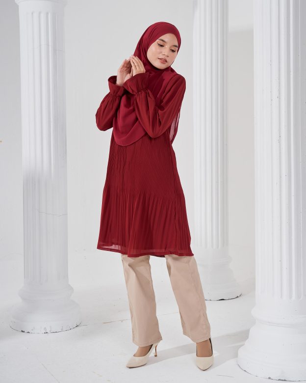 Blouse Pleated Heqira - Maroon Velvet