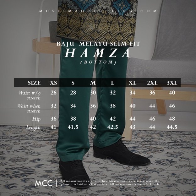 Baju Melayu Hamza Slim Fit - Emerald Green