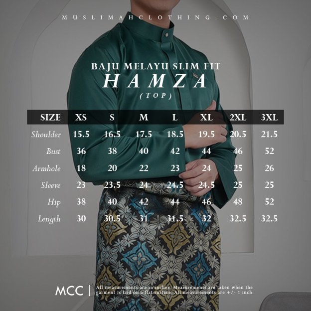 Baju Melayu Hamza Slim Fit - Emerald Green