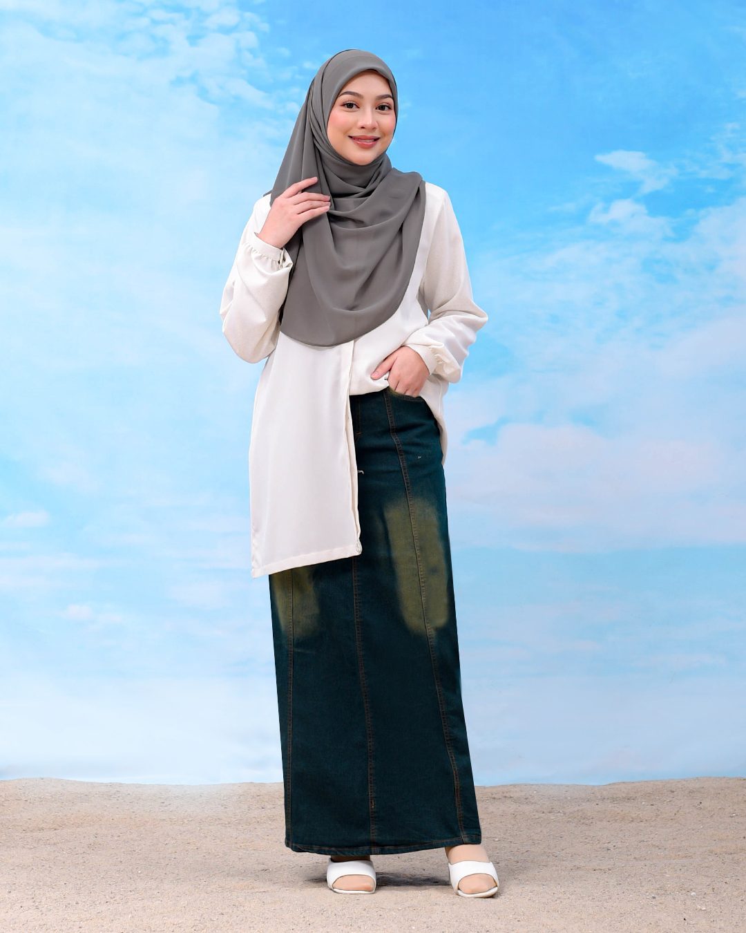 Skirt Jeans Nelfina Denim Flare - Fade Green