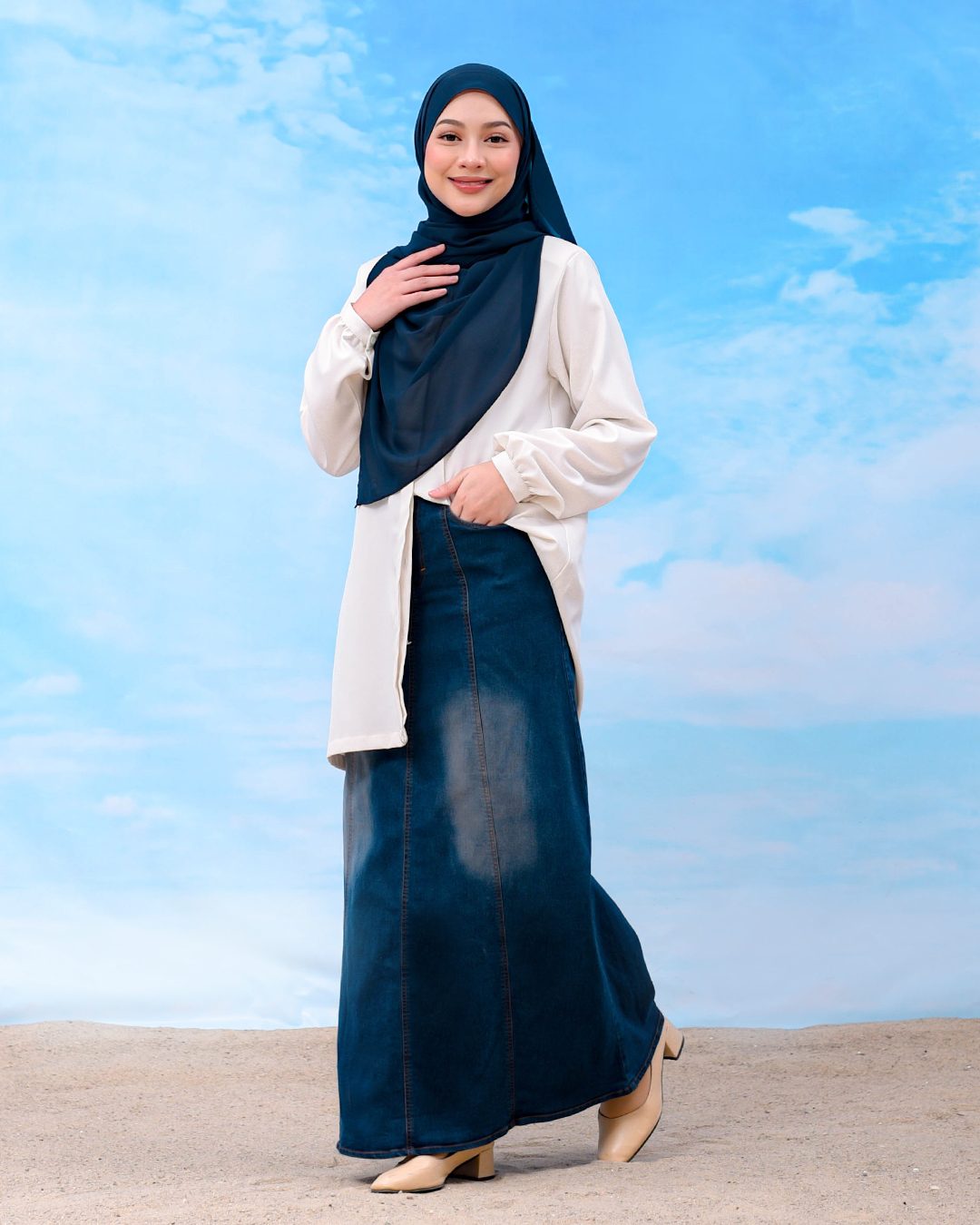Skirt Jeans Nelfina Denim Flare - Stone Blue