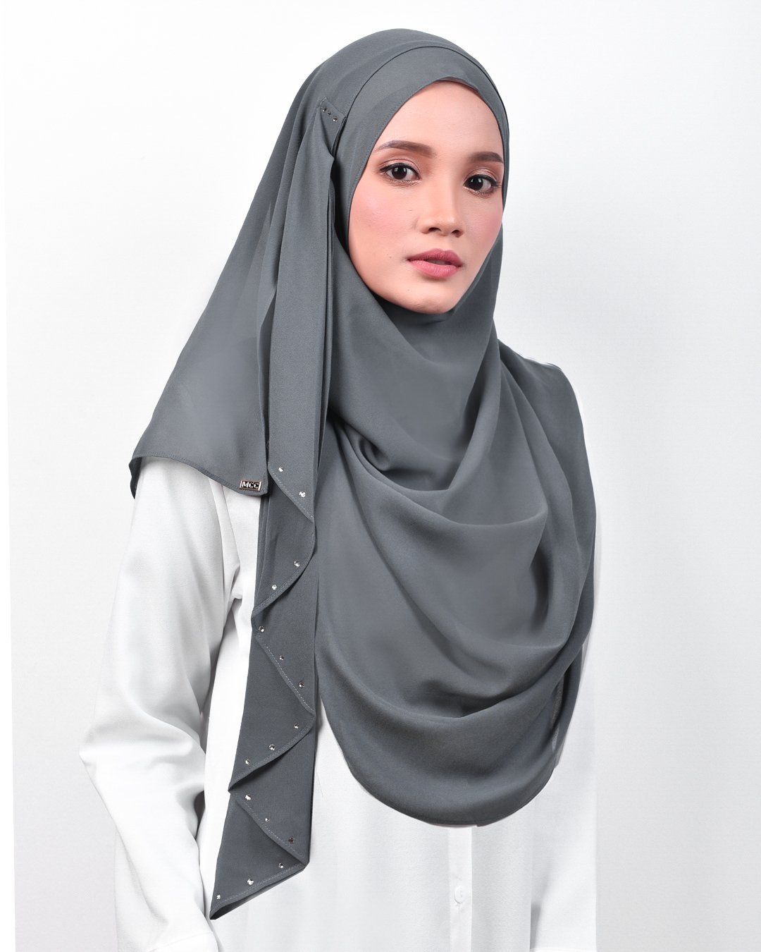 Shawl Tun Fatimah Two-Loop Glitter - Ash Grey