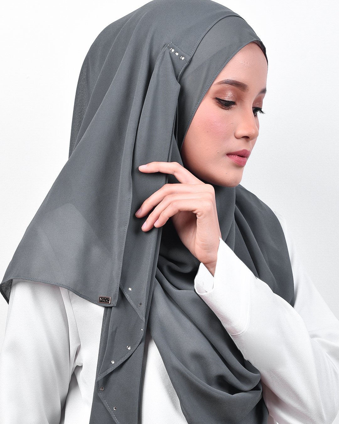 Shawl Tun Fatimah Two-Loop Glitter - Ash Grey