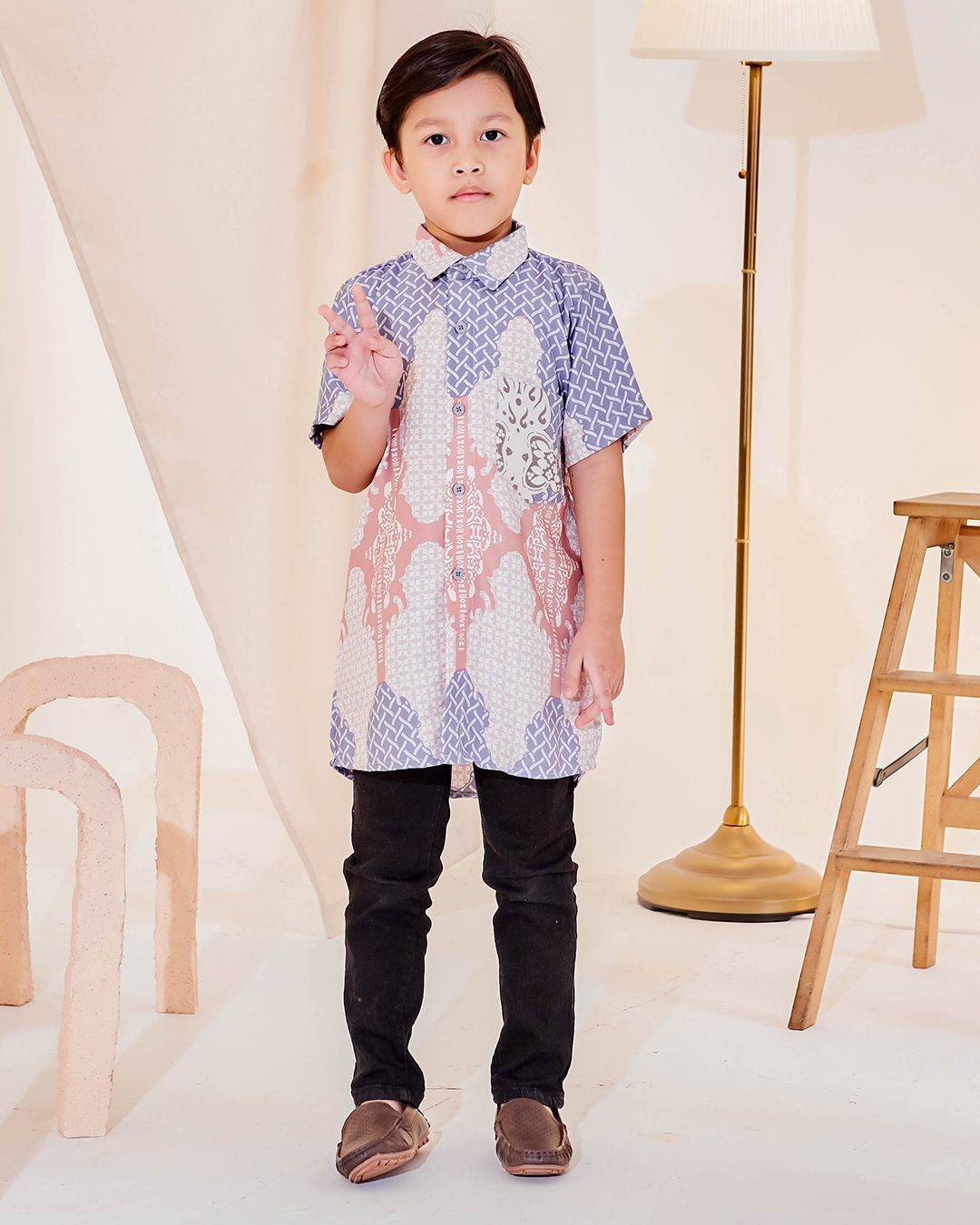 Kurta Short Sleeves Eshal Kids - Pigeon Blue