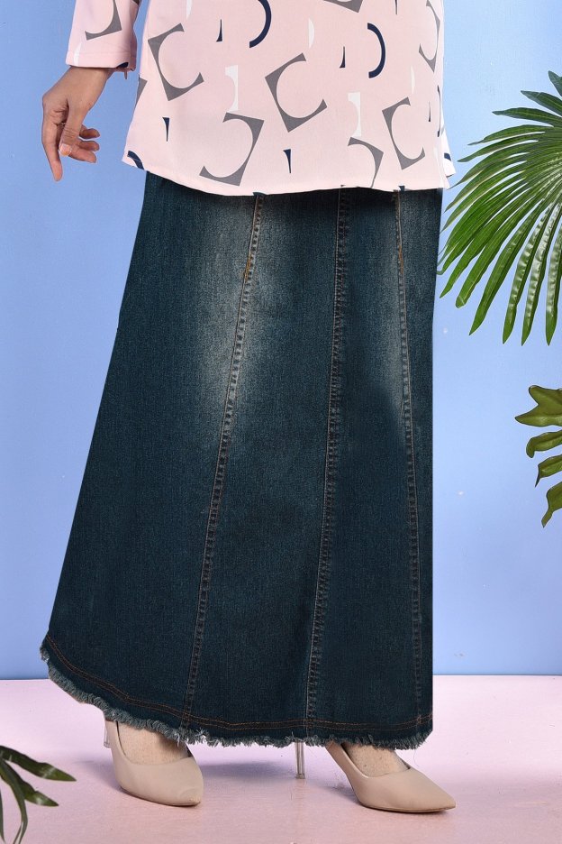 Skirt Jeans Delfina Denim Fringe - Fade Green