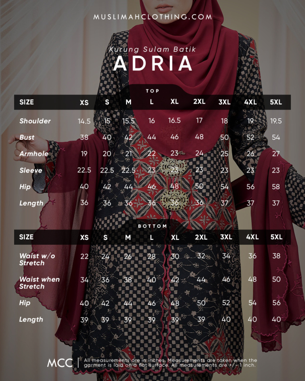 Baju Kurung Sulam Batik Adria - Scarlet Black