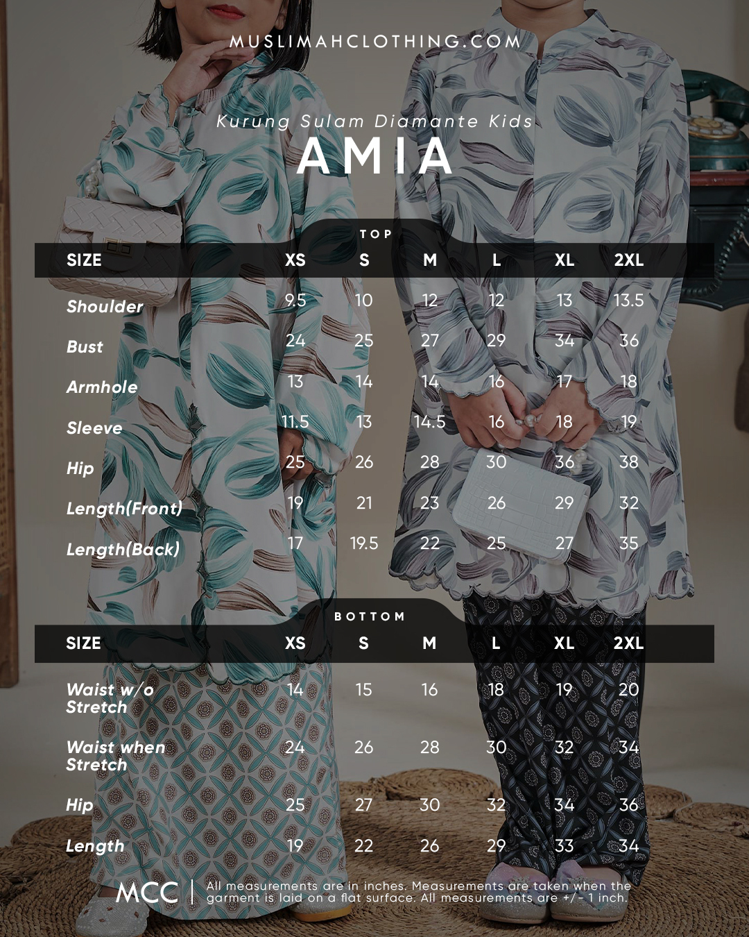 Baju Kurung Sulam Diamante Amia Kids - Jade Green