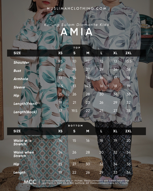 Baju Kurung Sulam Diamante Amia Kids - Jade Green