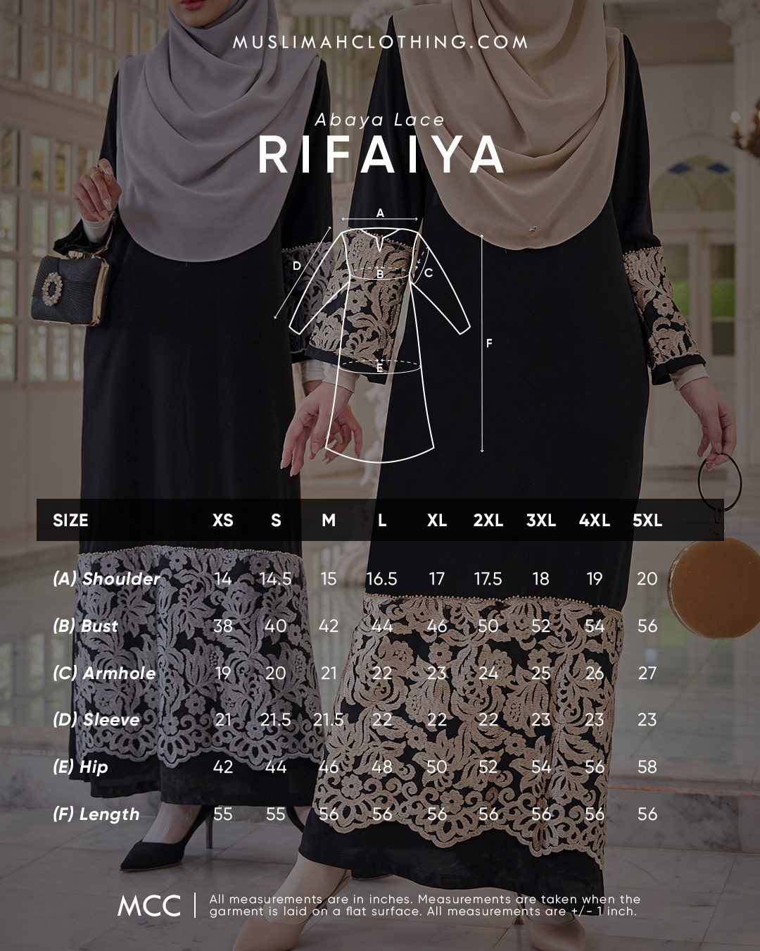 Abaya Lace Rifaya - Gold Black