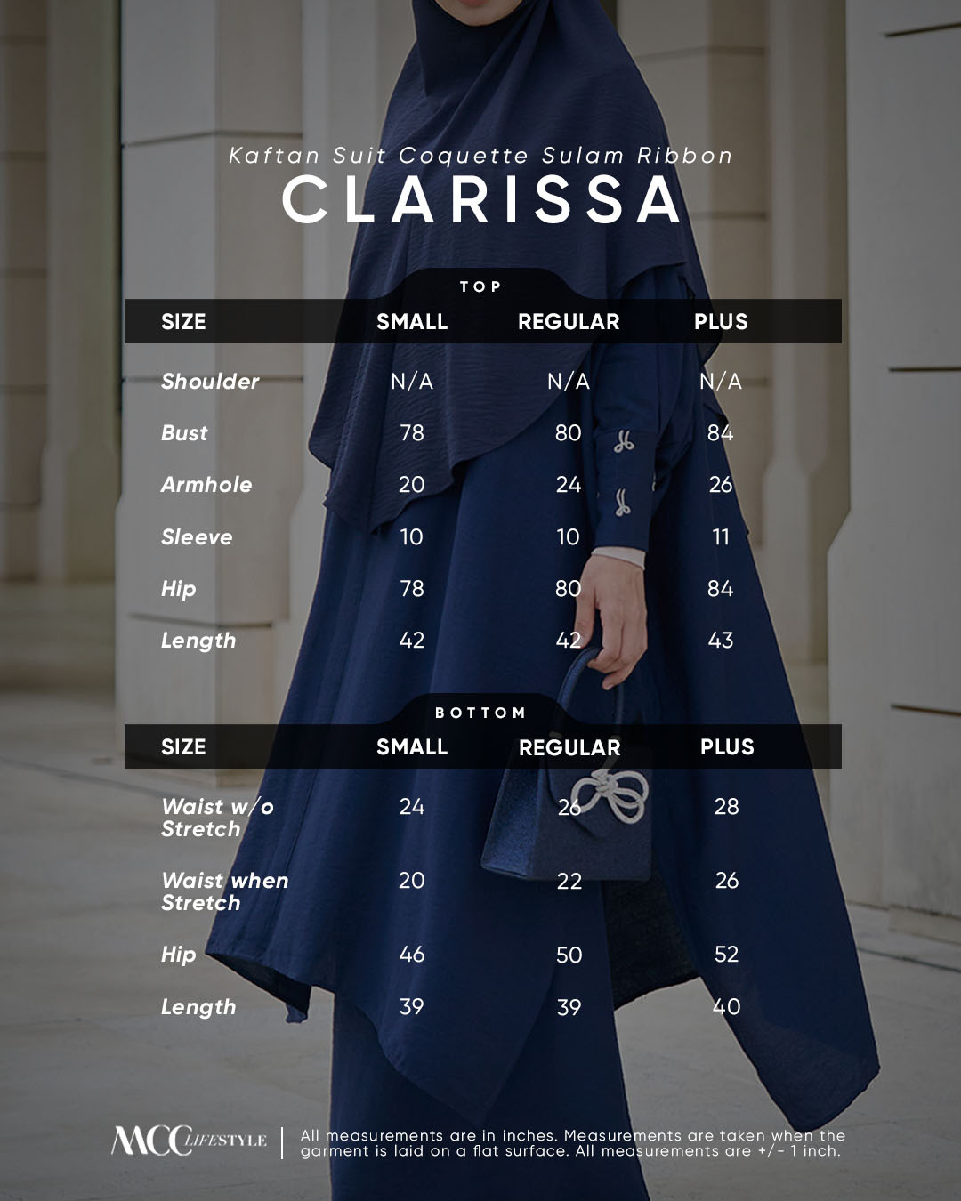 Kaftan And Khimar 3-Piece Suit Coquette Sulam Ribbon Clarissa - Navy Blue