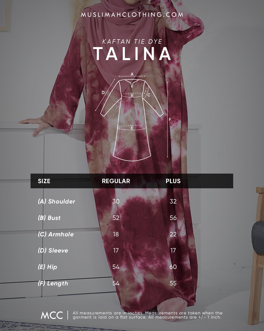 Kaftan Tie Dye Talina - Tie Maroon