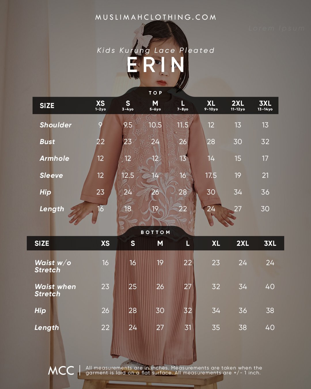 Baju Kurung Lace Pleated Erin Kids - Khaki Brown