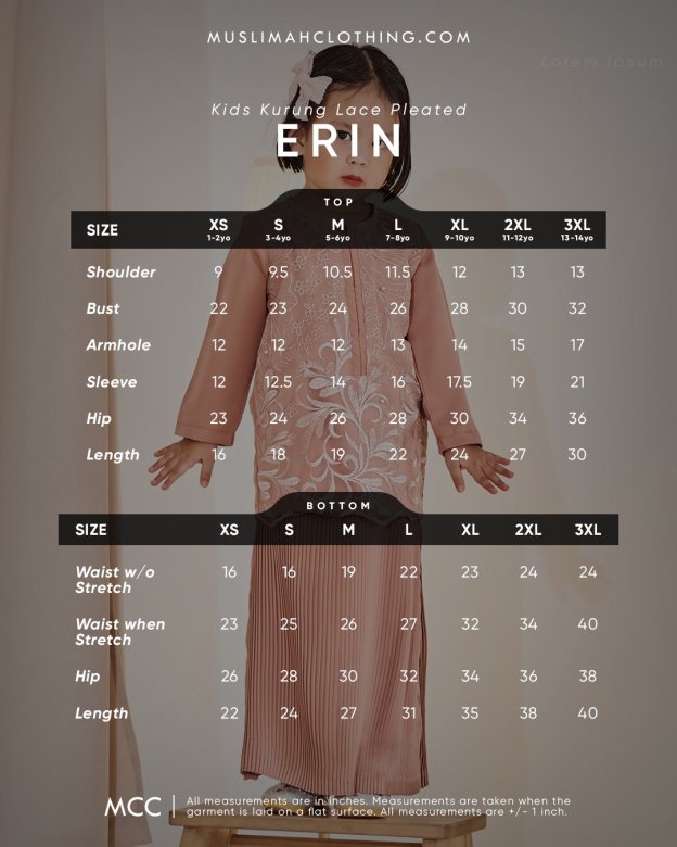 Baju Kurung Lace Pleated Erin Kids - Khaki Brown