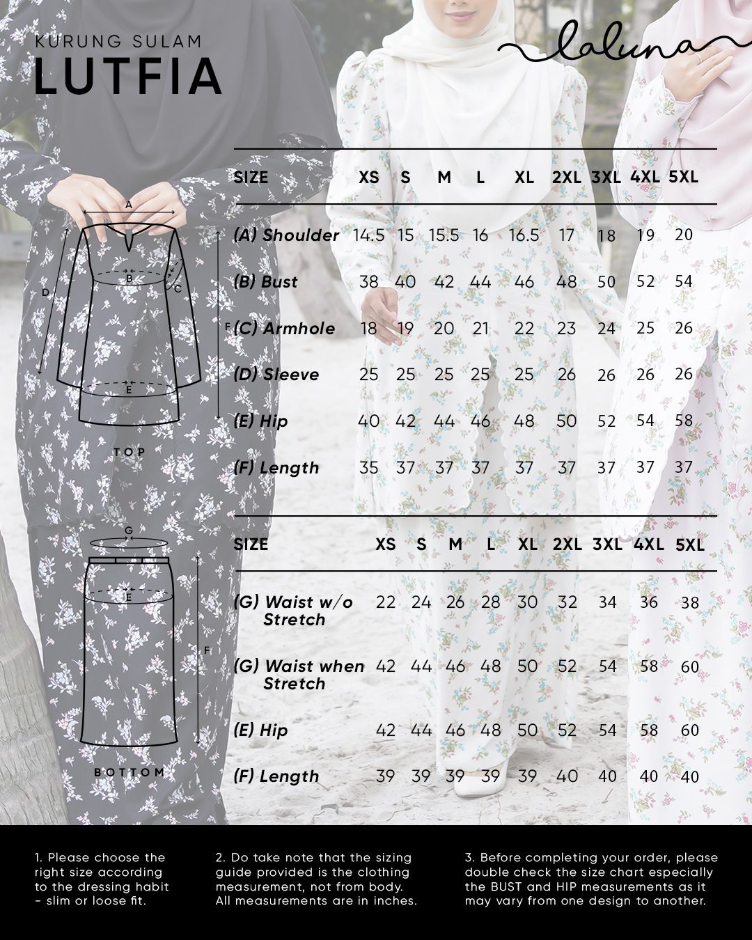 Baju Kurung Sulam Lutfia Laluna X MCC - Daisy Navy Blue