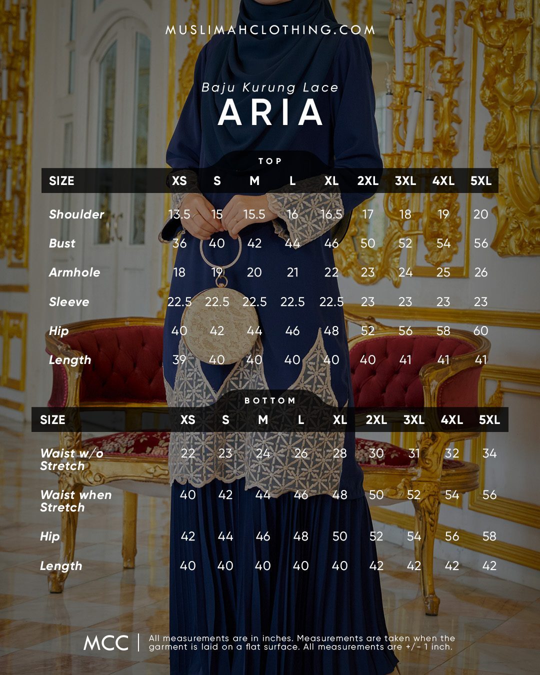 Baju Kurung Lace Pleated Aria - Navy Blue