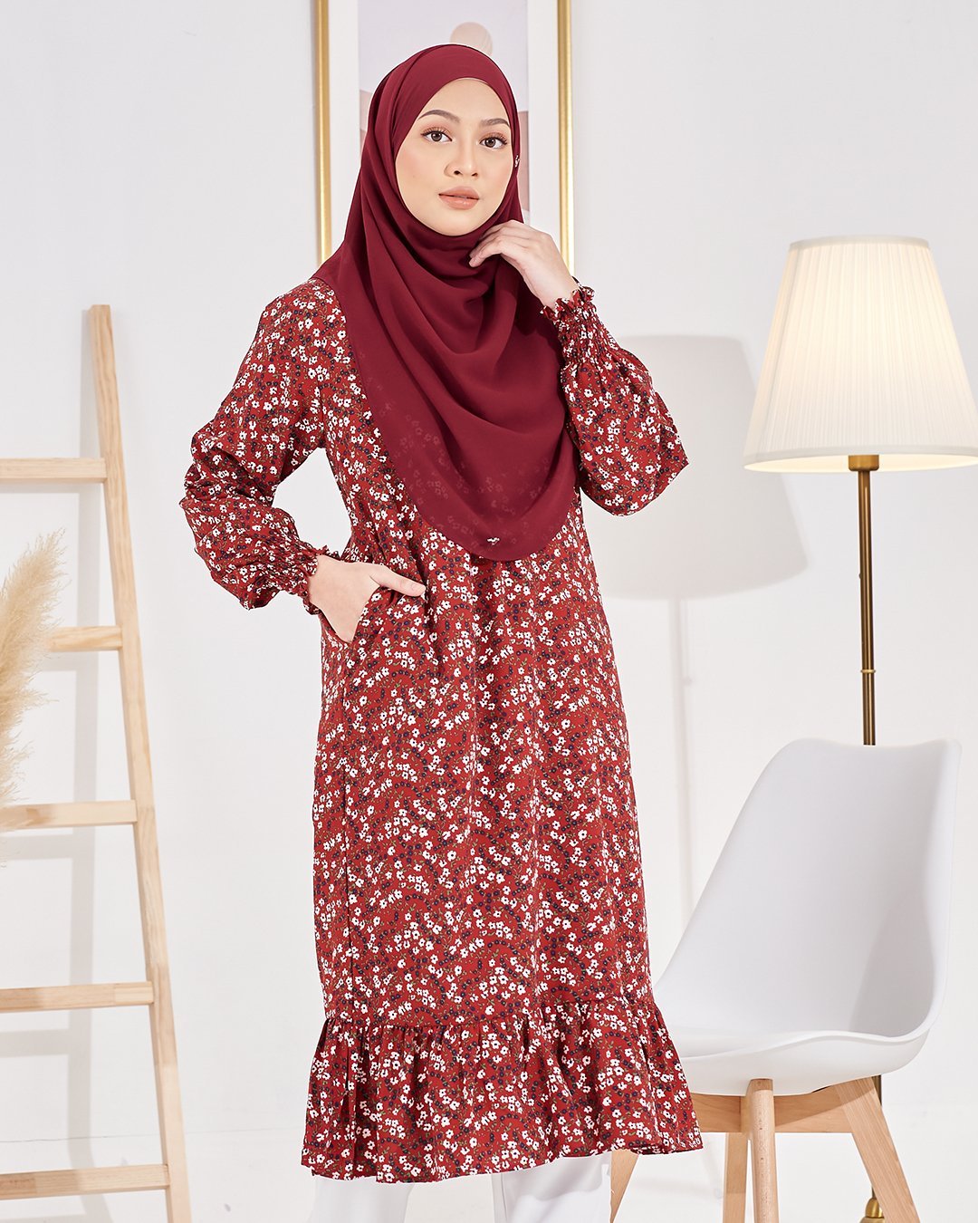 Medi Dress Lashira Laluna X MCC - Brownie Maroon