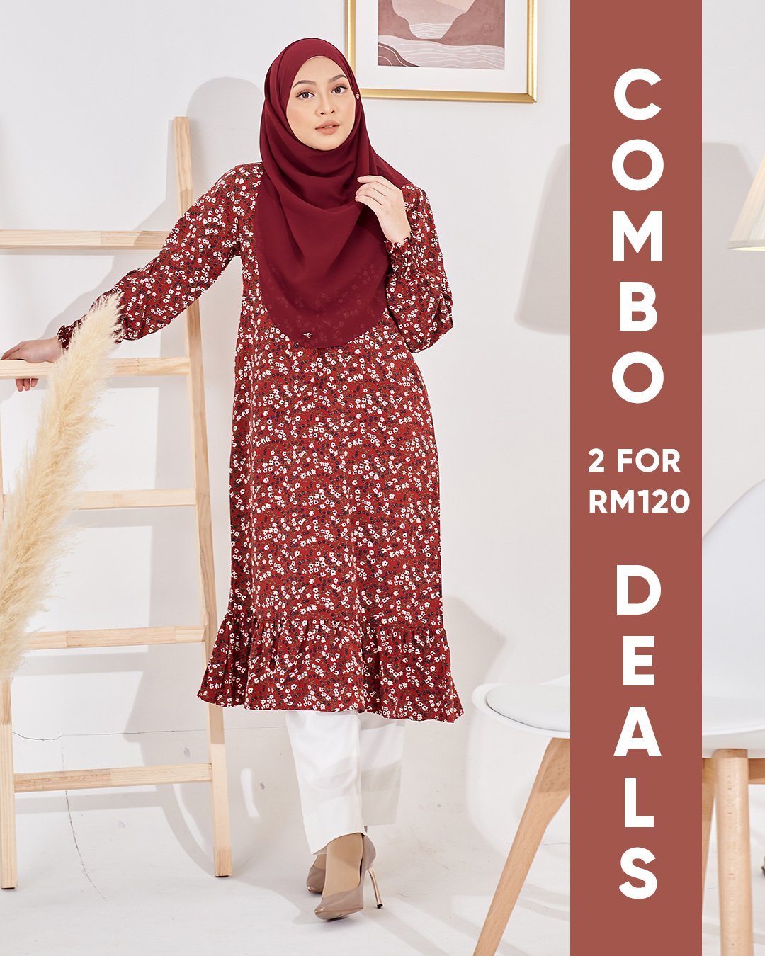 Medi Dress Lashira Laluna X MCC - Brownie Maroon