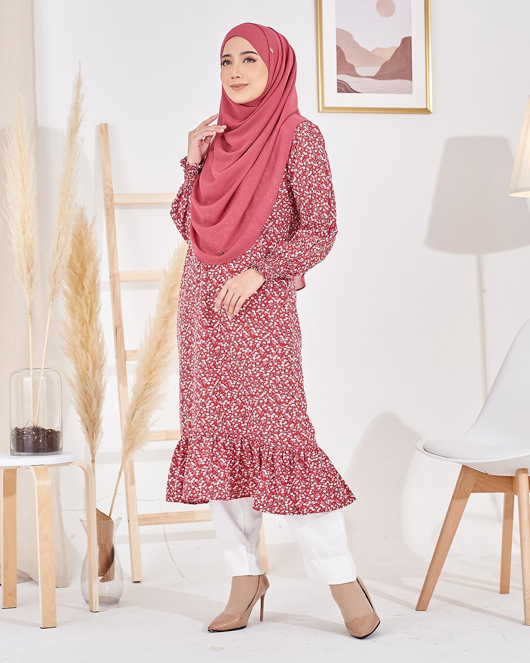 Medi Dress Lashira Laluna X MCC - Cherry Pink