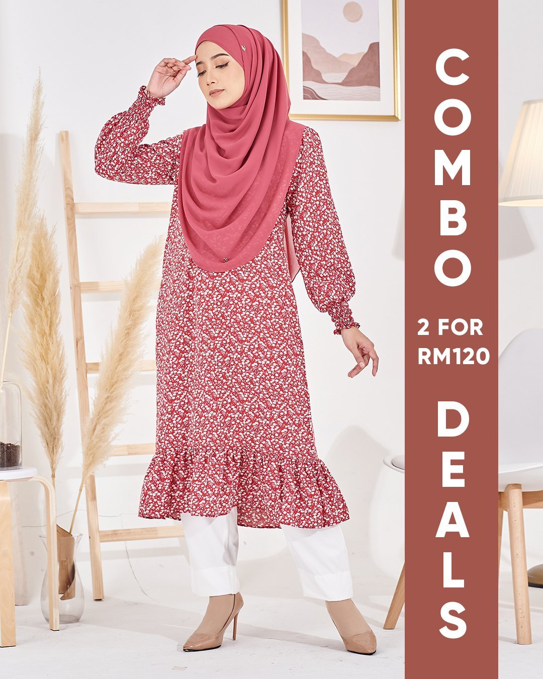 Medi Dress Lashira Laluna X MCC - Cherry Pink