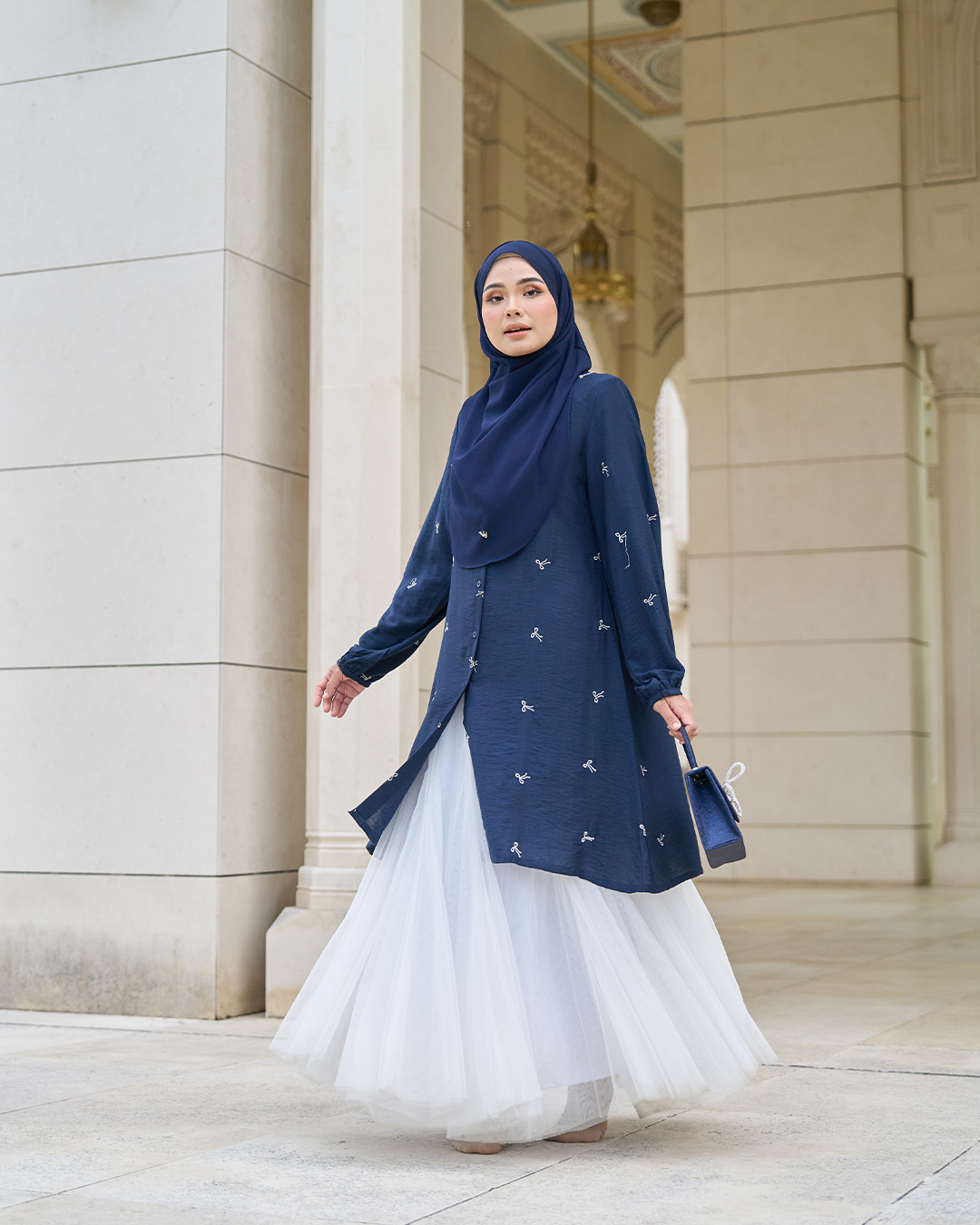 Tunic Coquette Sulam Ribbon Camile - Navy Blue