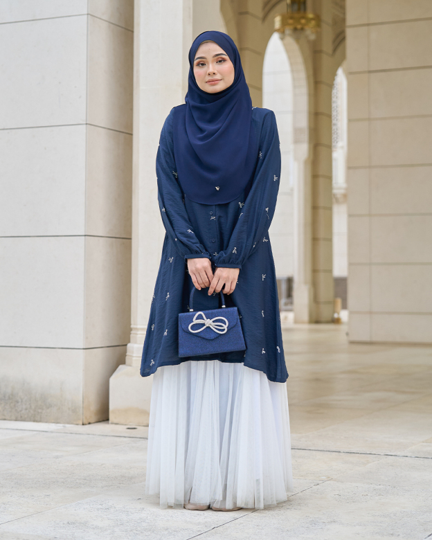 Tunic Coquette Sulam Ribbon Camile - Navy Blue