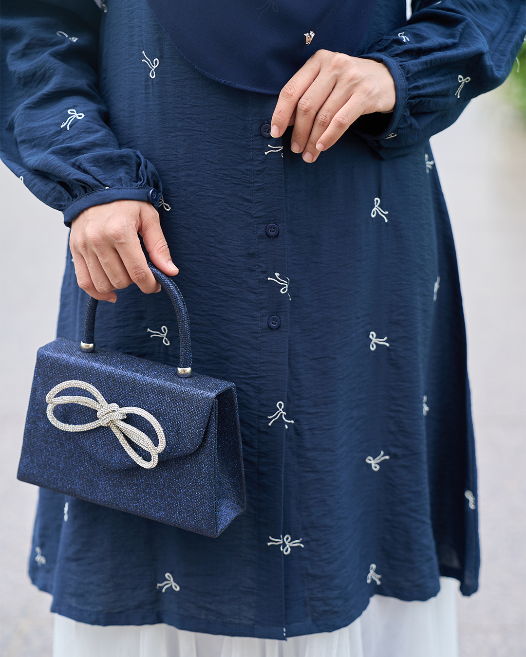 Tunic Coquette Sulam Ribbon Camile - Navy Blue