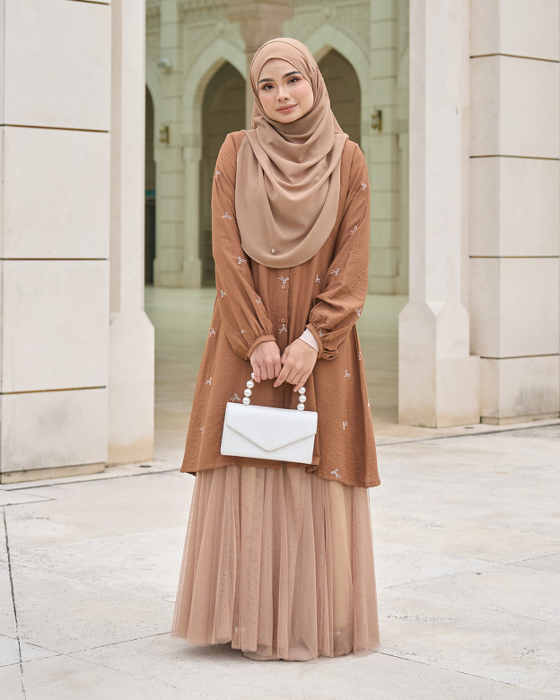 Tunic Coquette Sulam Ribbon Camile - Pecan Brown