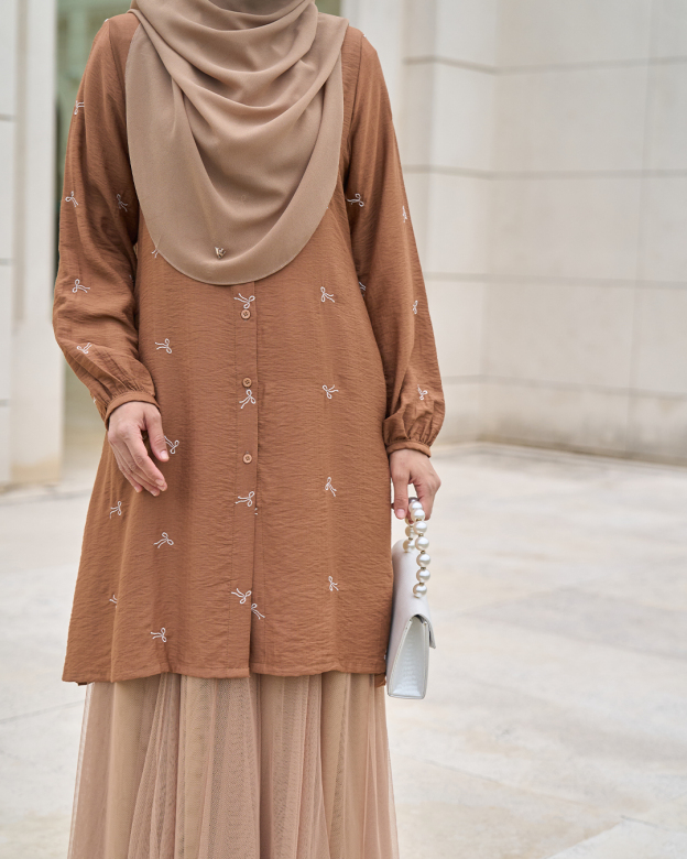 Tunic Coquette Sulam Ribbon Camile - Pecan Brown