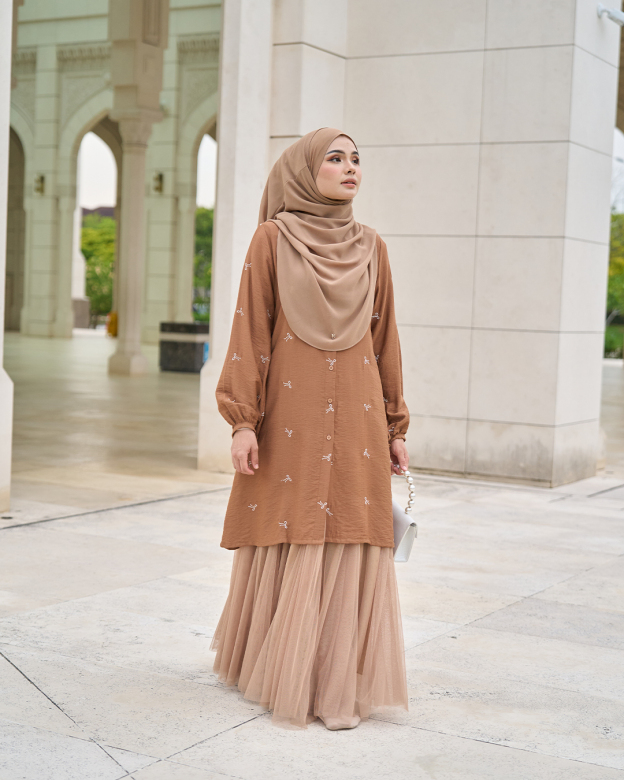 Tunic Coquette Sulam Ribbon Camile - Pecan Brown