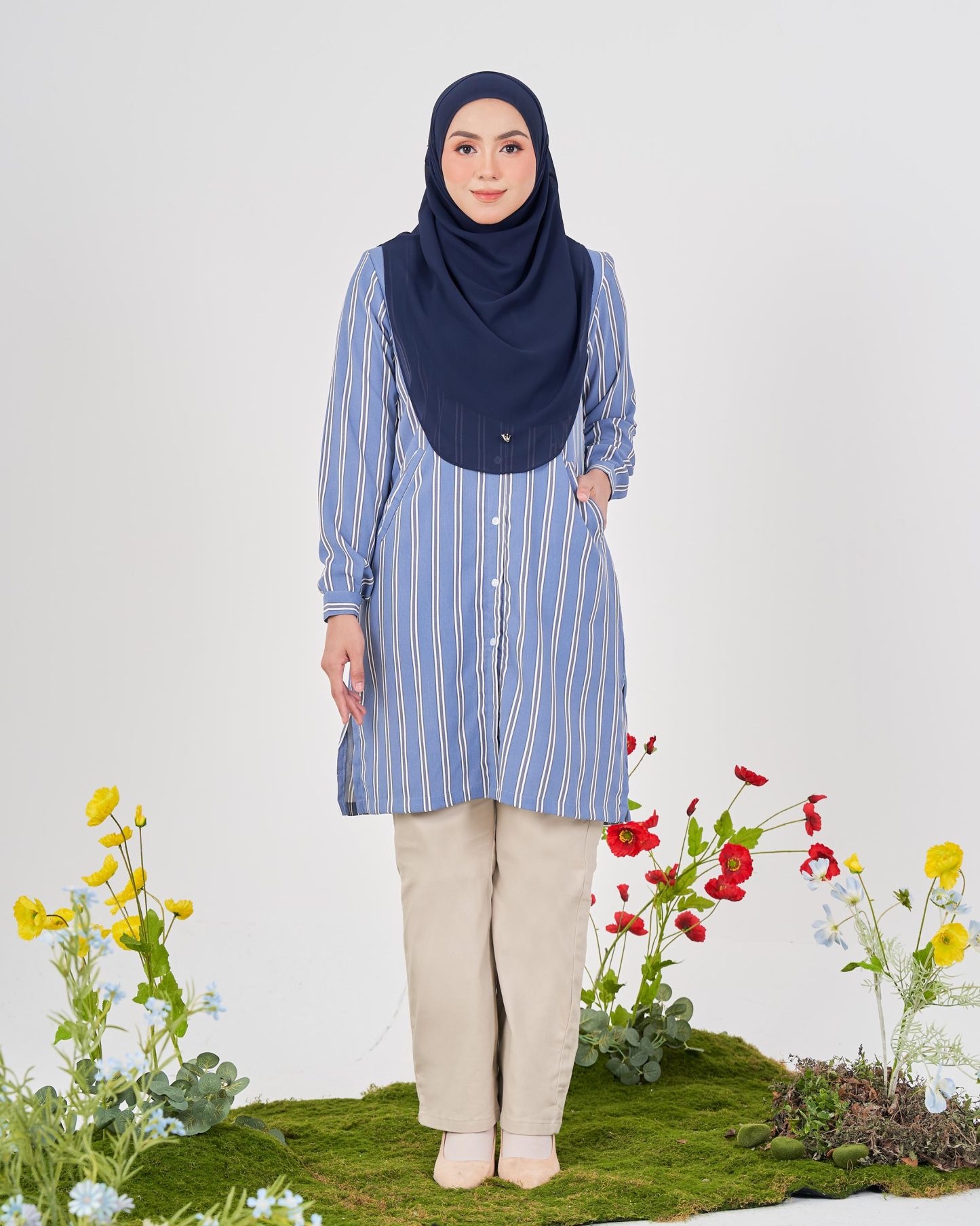 Tunic Denim Dhalia Stripe - Greyish Blue
