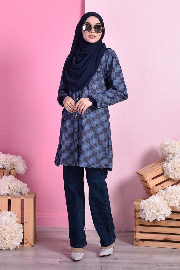 Tunic Tia Hawa Denim - Square Blue