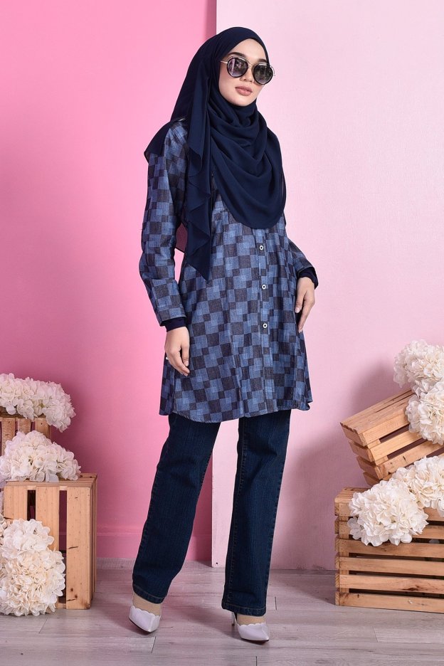 Tunic Tia Hawa Denim - Square Blue