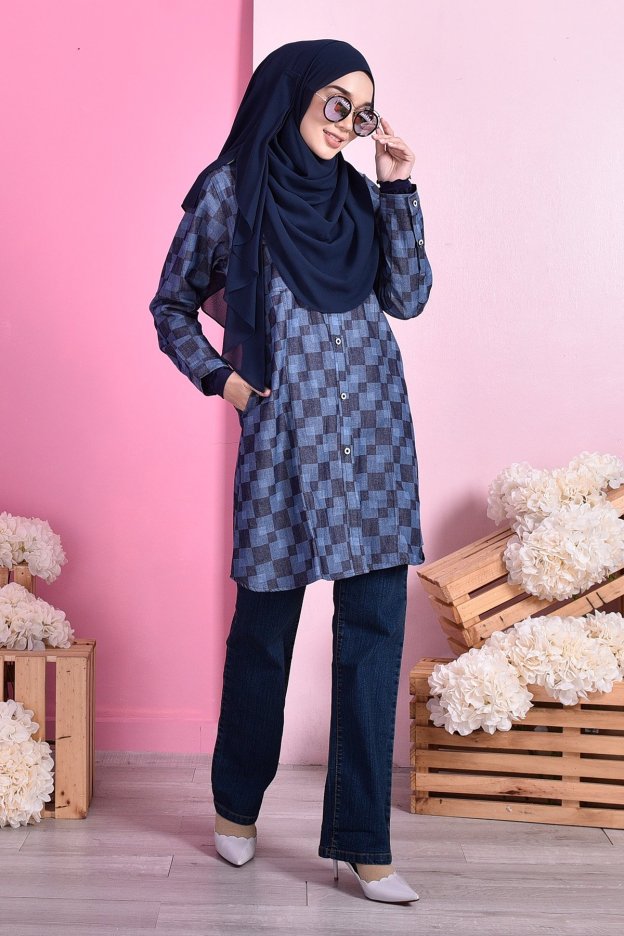 Tunic Tia Hawa Denim - Square Blue
