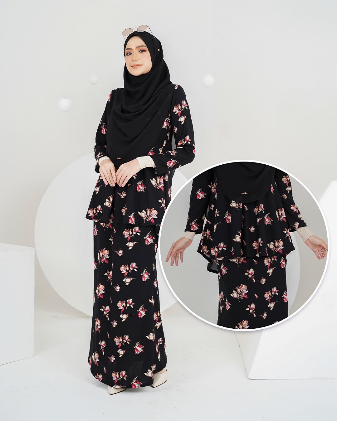 Baju Kurung Lola Printed 2.0 - Villea Black