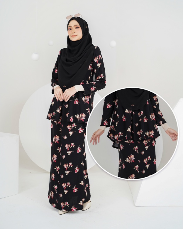 Baju Kurung Lola Printed 2.0 - Villea Black