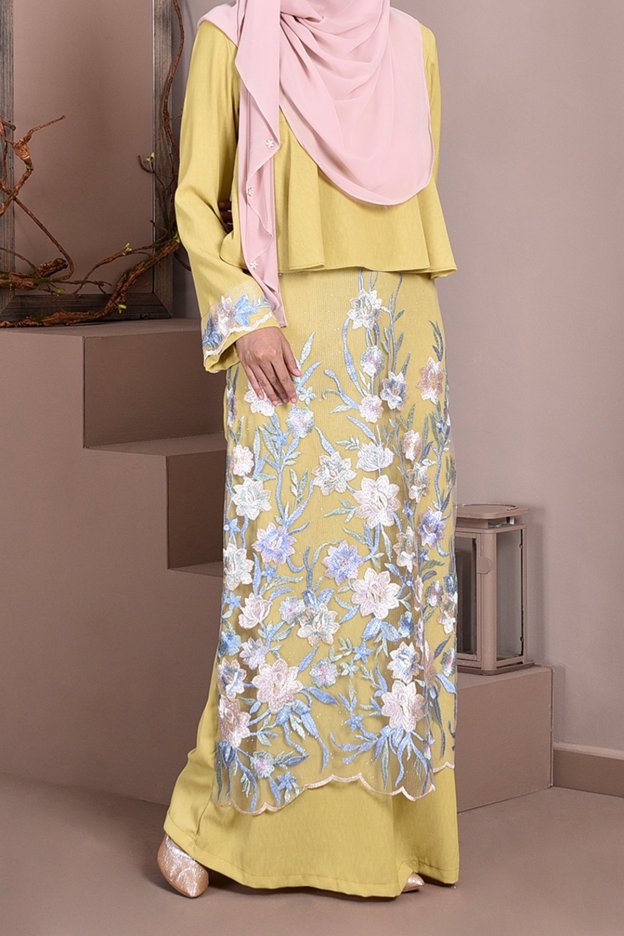 Abaya Lace Ayna - Lemon Green