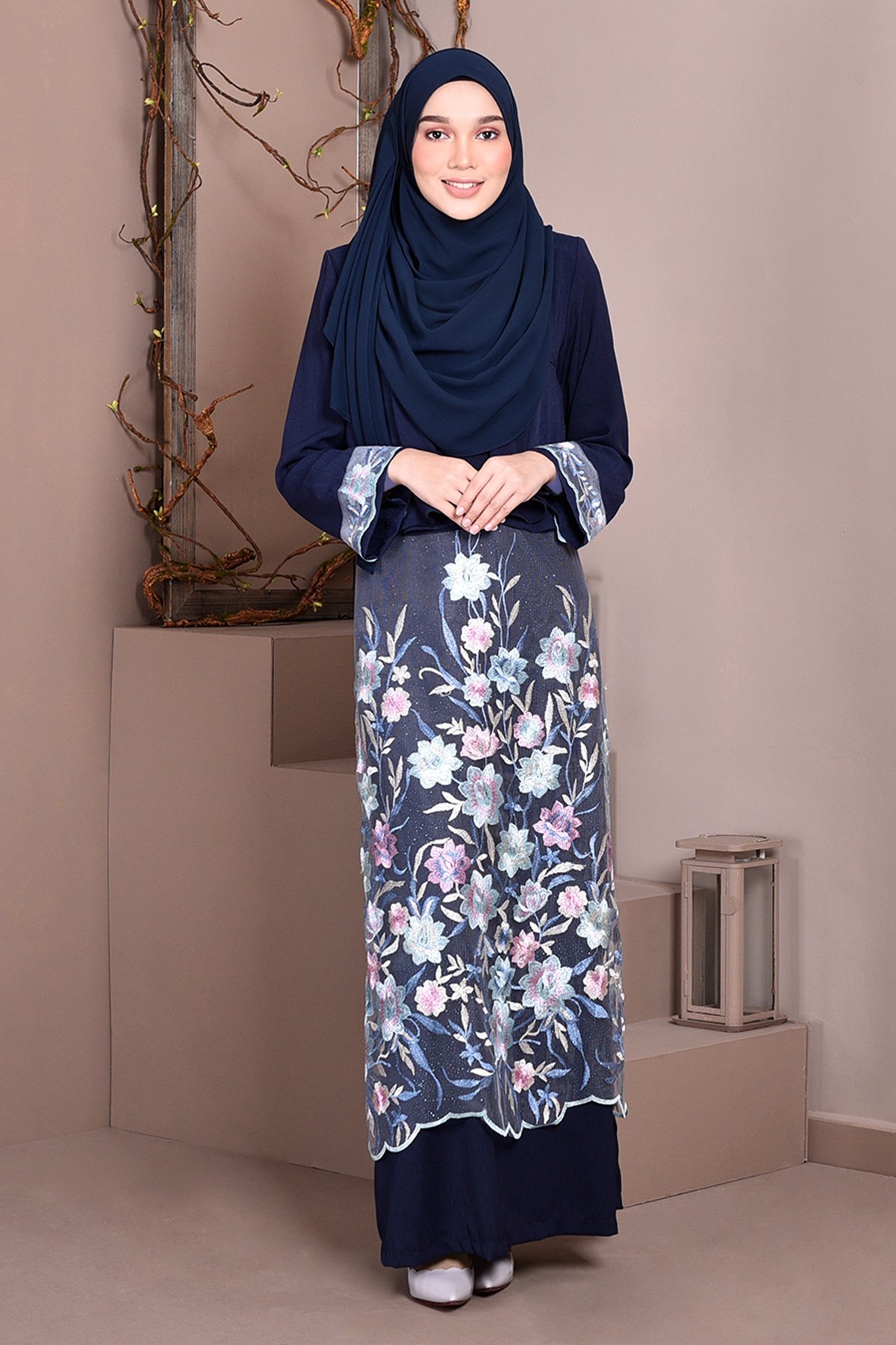 Abaya Lace Ayna - Sea Blue