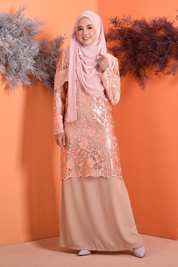 Abaya Lace Lorna - Peach Tea